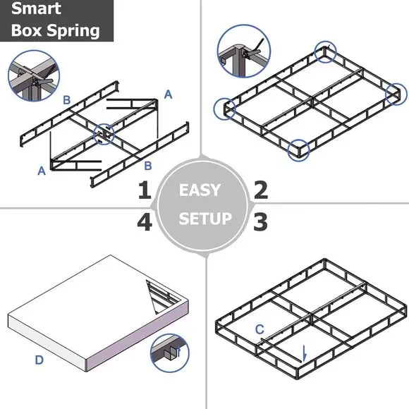 Aardhen 9 Inch High Profile California King Box Spring Strong Metal Frame